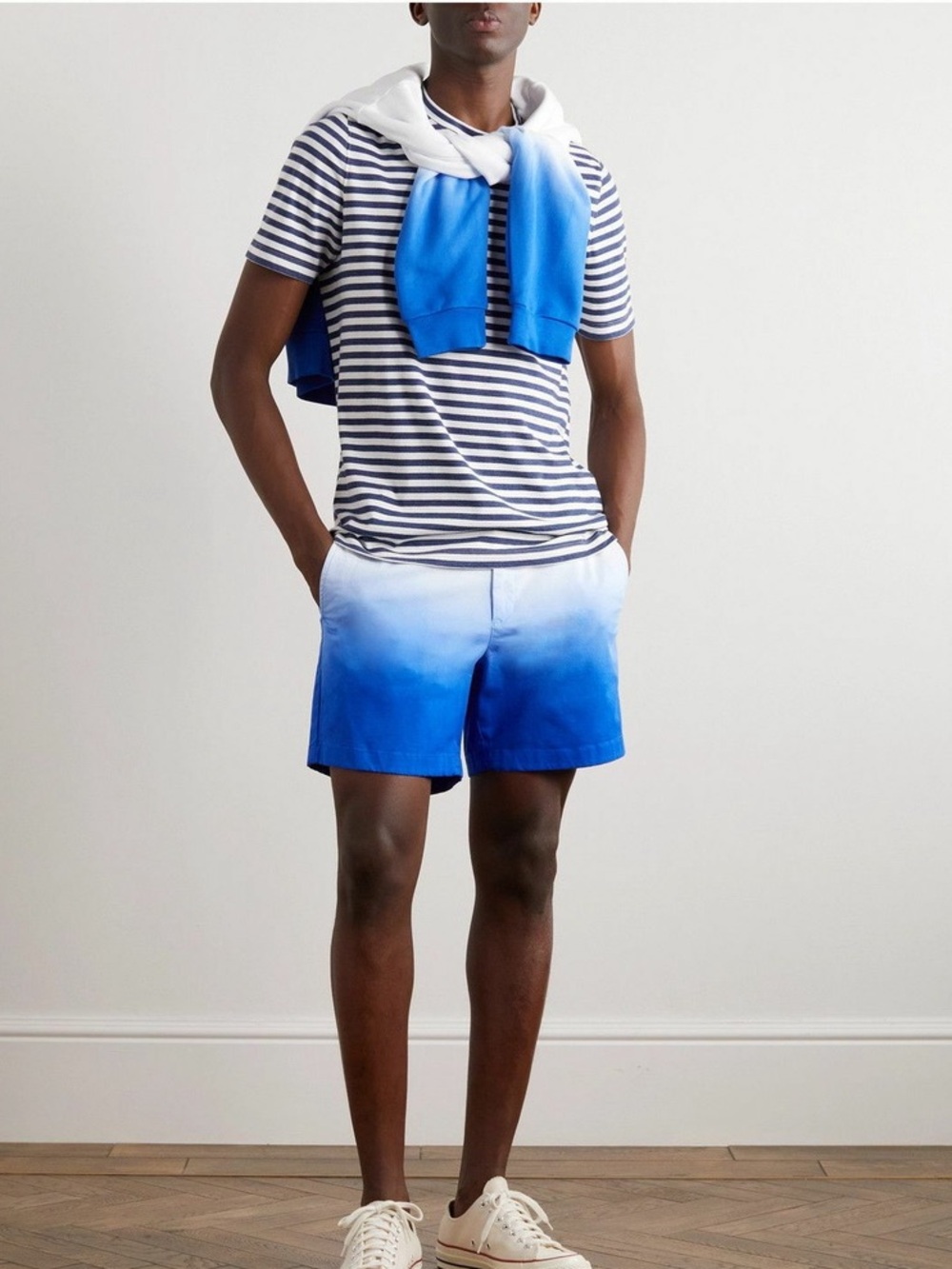 New Theory - Zaine Straight-Leg Degradé Ombré Cotton-Blend Shorts - Blue Size 36